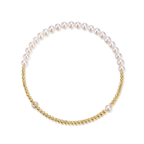 3-4mm Freshwater Pearl Beaded Bracelet 18K Gold - House Of Pearls